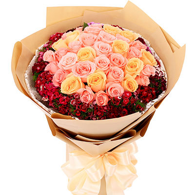 <b>忘情巴黎&粉色、香檳色玫瑰x33枝</b>